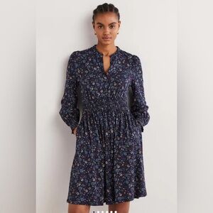 Boden Women’s Smocked Jersey Shirt Dress Navy Ditsy Charm (Size 4)